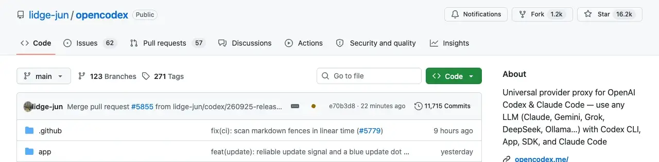 The opencodex repository page on GitHub